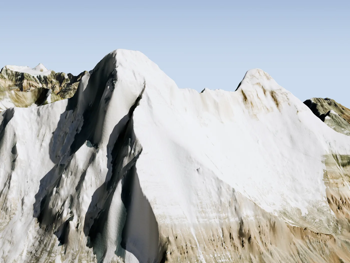 Nanda Devi from the south-west with the south ridge traced to the summit and the stretch of crest where the fourth camp stood