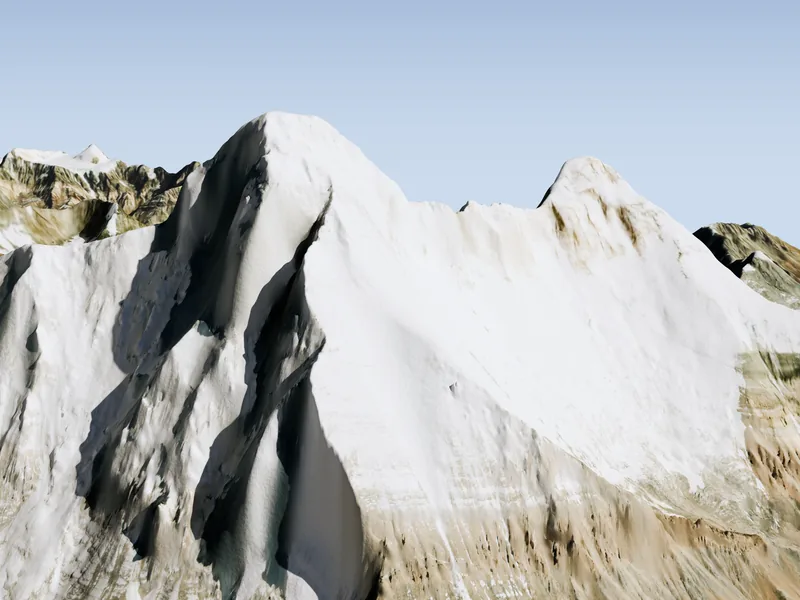 Nanda Devi from the west-south-west, with a ring on the south ridge where the fourth camp stood